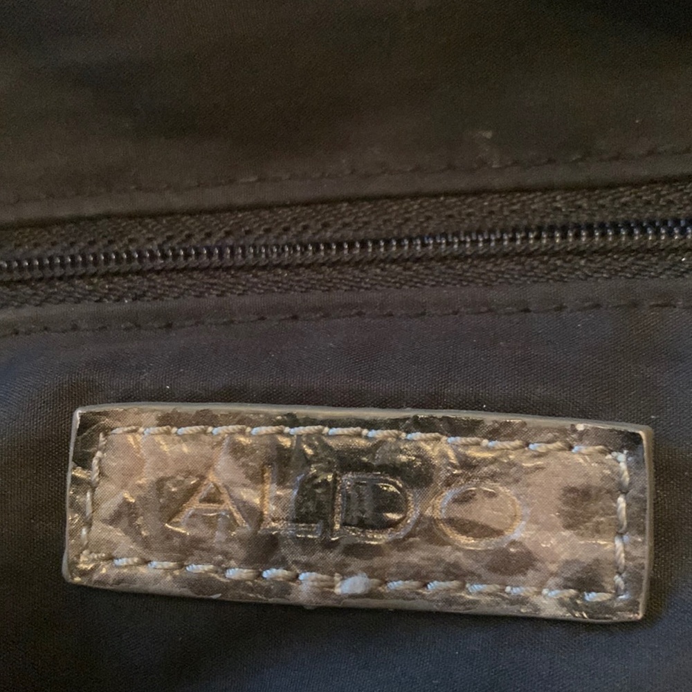 ALDO black/grey leopard bag, top handles, chains. faux leather, zip, pocket. EUC - Picture 13 of 17